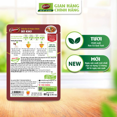 Combo Xôt gia vị hoàn chỉnh Barona: 1 Bò kho (80gr) + 1 Thịt Nướng Hàn Quốc (80gr) + 1 Thịt Nướng Sả (80gr)