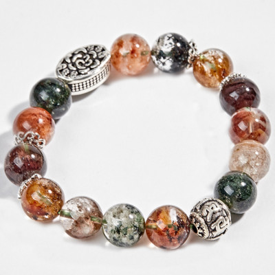 Vòng Thạch Anh Ưu Linh Đa Sắc Phối Charm Hoa Bạc (10mm) Ngọc Quý Gemstones