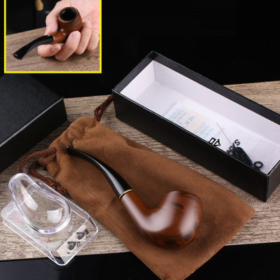 Tẩu thuốc nhựa sừng cao cấp giả vân gỗ sang trọng, tặng kèm hộp đựng, đế nhựa và túi vải 