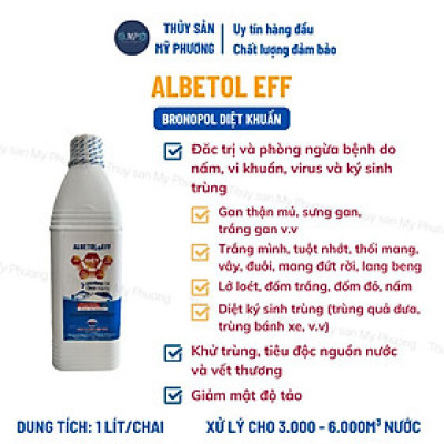 Bronopol chuyên nấm ghẻ lở đốm trắng đốm đỏ thối vây tuột nhớt gan thận mủ Albetol Eff cho cá lươn ếch ốc ba ba tôm thẻ