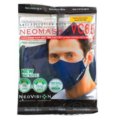 Khẩu trang than hoạt tính NeoVision - NeoMask VC65 ( chuẩn N95 ) Chống bụi siêu mịn PM2.5, lọc khuẩn BFE 95% (Được cấp bởi Nelson Lab), kháng khuẩn, chống giọt bắn có thể giặt tái sử dụng nhiều lần- Xanh đậm