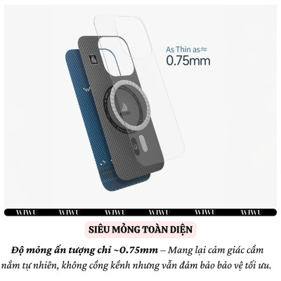 Ốp lưng sợi Aramid Carbon Kevlar sạc từ tính cho iPhone 16 Pro Max / iP 16 Pro hiệu WIWU Aramid Armor Magnetic - Khung viền camera kim loại kim giá đỡ, chất liệu cao cấp - hàng nhập khẩu