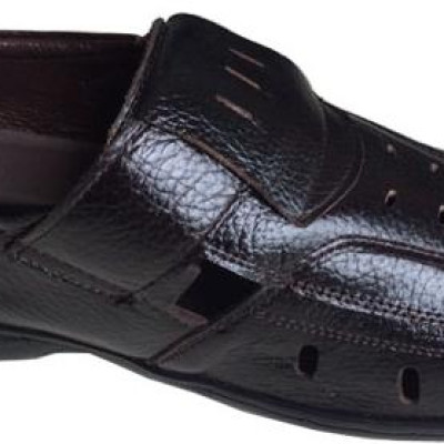 Giày mọi nam mùa hè Trường Hải  da bò thật cao cấp màu đen đế không trơn, may chắc chắn GR07 