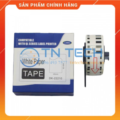 Giấy in Decal Brother DK-22210 - 29mm x 30.48m - Chữ đen nền trắng - Dùng cho máy in BROTHER - QL [Hàng nhập khẩu]