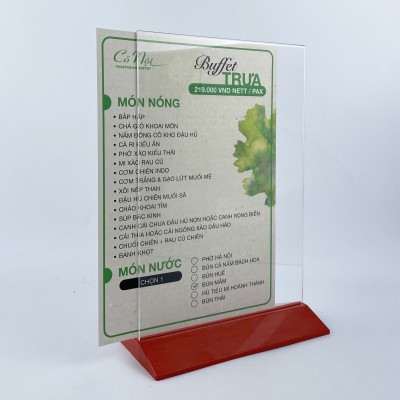 Kệ mica 2 mặt Enter E18 100x150mm đế màu, Kệ menu nhà hàng, Standee mica để bàn, Bảng quét mã QR Code