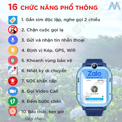 Đồng hồ Thông minh AMA Watch Y86 có CHPlay xem được Youtube có Za.lo Gắn sim 4G Định vị Kép GPS Wifi cho Trẻ em cấp 1 2 - Hàng chính hãng