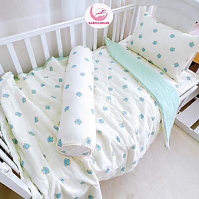 Combo trọn bộ chăn gối nệm 5in1 cho bé Katina House, chất vải muslin mềm nhẹ, thoáng khí, thấm hút tốt