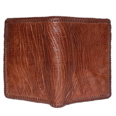 HP2450 - Bóp nam Huy Hoàng da đà điểu da trơn đan viền kiểu đứng màu vàng bò