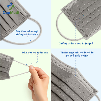 COMBO 5 Hộp Khẩu trang y tế CAEMEDI 4 lớp Than Hoạt Tính, kháng khuẩn, lọc bụi bẩn chuẩn BFE, FDA - Hộp 50 Cái