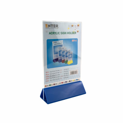 Kệ menu nhà hàng, Standee mica để bàn, Bảng quét mã QR Code, Kệ mica 2 mặt Enter E07-A 150x210mm đế lùa uốn chân chữ A