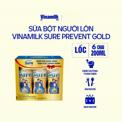 Sản phẩm dinh dưỡng Vinamilk Sure Prevent Gold Chai 200ml (Lốc 6 chai)