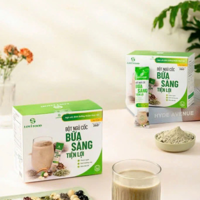 Bột Ngũ Cốc Lovifood Bữa Sáng Tiện Lợi (20 gói x 18g) - Thay Thế Bữa Ăn, Giảm Nguy Cơ Mắc Bệnh Tiểu Đường, Chống Oxy Hóa, Tốt Cho Tim Mạch, Bổ Sung Nội Tiết Tố, Đẹp Da - Thơm Ngon, Dễ Uống - Người Tập Gym và Yoga, Ăn Kiêng, Ăn Chay, Tiểu Đường, Tim Mạch