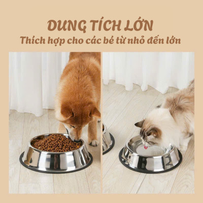 Bát inox đựng thức ăn cho chó - Bát inox không gỉ an toàn sử dụng - Có đế chống trượt - Kích cỡ lớn 34cm