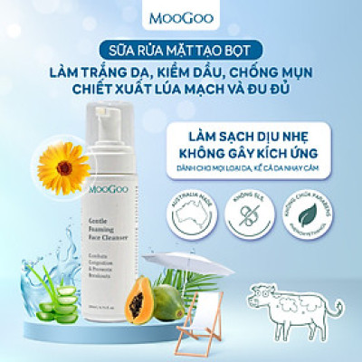 Sữa rửa mặt tạo bọt chiết xuất đu đủ cho da nhạy cảm, da mụn ko SLS, Sulffate Moogoo Úc