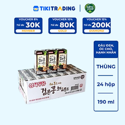 Thùng 24 Hộp Sữa Đậu Đen, Óc Chó, Hạnh Nhân Sahmyook Foods (190ml / Hộp)