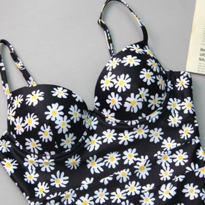 Bộ đồ bơi bikini nữ 1 mảnh đi tắm biển hoa cúc kèm áo croptop ren trắng chấm bi tiểu thư hot trend 2021- B02