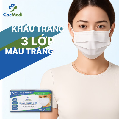 COMBO 5 HỘP Khẩu trang y tế CAEMEDI 3 lớp TRẮNG/XANH Cao cấp, kháng khuẩn, lọc bụi bẩn đạt chuẩn BFE, FDA xuất khẩu Hoa Kỳ - Hộp 50 cái