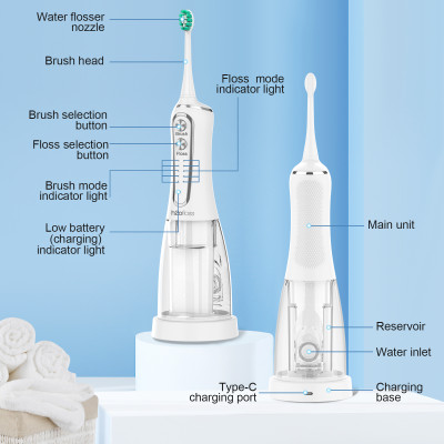 Máy tăm nước kết hợp bàn chải điện 2 in 1 H2Ofloss HF-S01 - Hàng chính hãng