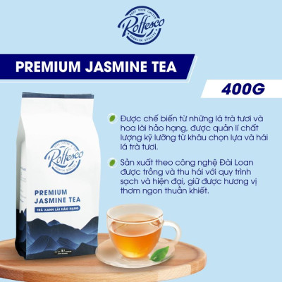 Combo 3 Trà Xanh Lài ROFFESCO PREMIUM JASMINE TEA Hương Vỏ Cam Nhẹ Nhàng Túi 400G