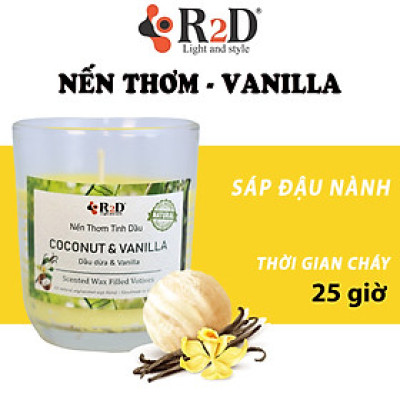 Nến Thơm, Tinh Dầu Coconut-Vanilla, Nến Thơm Phòng, [Ly 300g], Đến Từ Shop R2D, Làm Từ Thành Phần Tự Nhiên, Lành Tính.