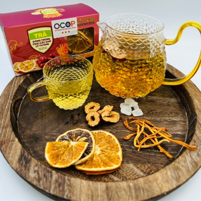 Trà Đông Trùng Trái Cây Khô Lý Tưởng 120g, Hộp Trà Gồm 8 Gói Nhỏ,Sản Phẩm Đạt Chứng Nhận OCOP 3 Sao Của Thành Phố Hà Nội
