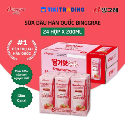 Thùng 24 hộp Sữa dâu 200ml nhãn hiệu Binggrae