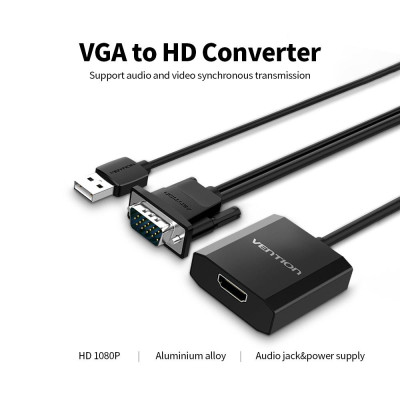Cáp chuyển đổi VENTION VGA sang HD với USB2.0 và giắc cắm âm thanh và Bộ nguồn VGA cho Máy tính xách tay / PC 
