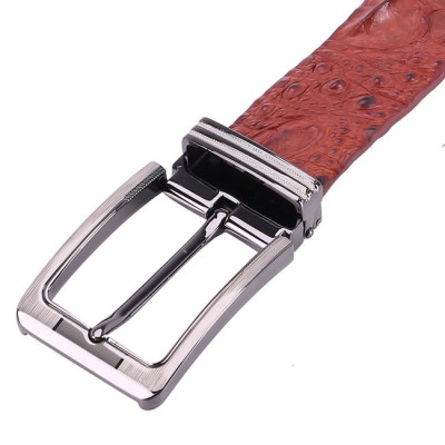 HP4843 - Dây nịt nam da cá sấu Huy Hoàng  3,5P đầu kim màu nâu đỏ