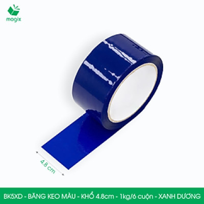 BK5XD - 1 cuộn băng keo màu khổ 4.8cm loại 1kg/6 cuộn - Xanh dương - Băng keo, băng dính đóng hàng