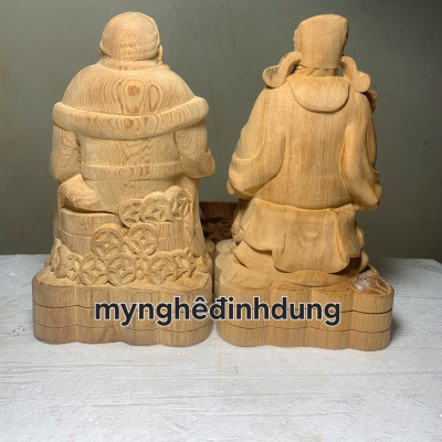 Cặp  thần tài  thổ địa  phong thủy cầu tài lộc bằng gỗ ngọc Am thơm nức cao 20x11x10cm