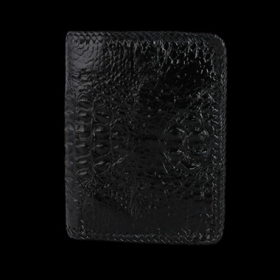 HP2761-63-65 - Ví nam Huy Hoàng da cá sấu nguyên con đan viền kiểu đứng màu đen, nâu đất, nâu đỏ