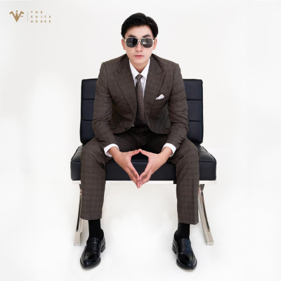 [CLASSY 2] Nguyên bộ suits 2 mảnh NÂU ĐẬM KẺ Ô, 2 KHUY 3 TÚI, chất vải Wool - Nobility cao cấp