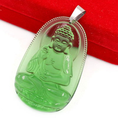 [Tuổi Tuất, Hợi] Mặt Dây Chuyền Phật A Di Đà Đá Pha Lê Xanh Lá Size Nhỏ 3.6cm & Size Lớn 5cm- Tặng Kèm Móc Inox - Phong Thủy 868 - May Mắn - Bình An