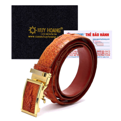 HJ4207-08-09-44 - Thắt lưng nam da cá sấu Huy Hoàng gai lưng 3,5P màu đen, nâu đỏ, vàng bò, nâu đất