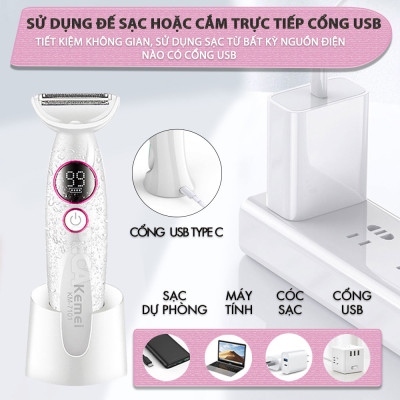 Máy tẩy lông đa năng 11in1 Kemei KM-7101 gồm đầu thay thế chuyên dụng cạo lông, sử dụng toàn thân - Chính hãng