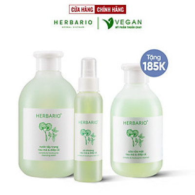 Bộ 3 rau má và diếp cá Herbario chăm sóc da mụn: Nước tẩy trang 300ml + Sữa rửa măt 200ml + Xịt khoáng 100ml