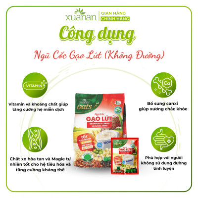 Ngũ Cốc Gạo Lứt No Sugar Xuân An [đường ăn kiêng] Túi 400G {25g*16 gói}(Tặng Kèm 1 Túi Yến Mạch 150G)