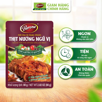 Combo Xốt gia vị hoàn chỉnh Barona: 1 gói Thịt Nướng Hàn Quốc (80gr) + 1 gói Thịt Nướng Ngũ Vị (80gr) + 1 gói Thịt Nướng Sả (80gr)