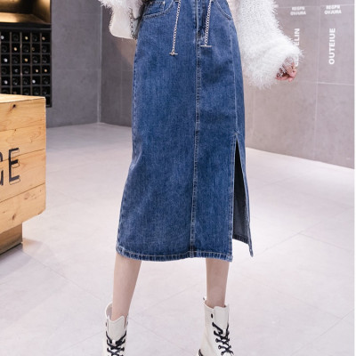 [ĐẸP ĐỘC] Chân váy jean ngang gối 08 phối dây xích lưng cá tính C101 Cỏ Boutique