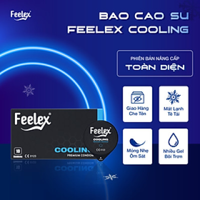 Bao cao su nam Feelex xanh Cooling, mỏng, nhiều gel bôi trơn, cảm giác mát lạnh - Hộp 10 bcs