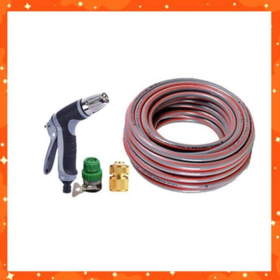 Bộ dây vòi xịt nước rửa xe,tưới cây tăng áp 3 lần 20m(cút đồng nối nhựa xanh) 206817