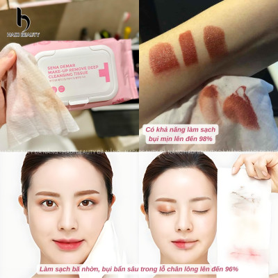 Khăn Tẩy Trang SenaDemar làm sạch,loại bỏ bã nhờn gói 45 miếng hạn 2027