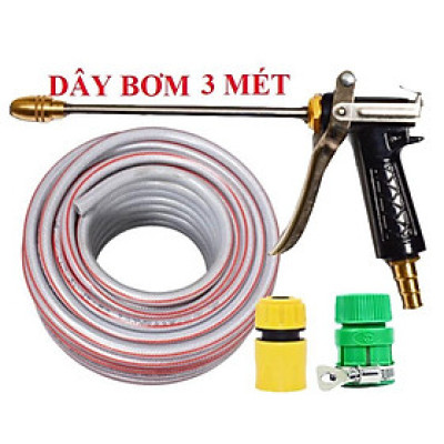Bộ dây vòi xịt nước rửa xe, tưới cây . tăng áp 3 lần,loại 3m,5m 206318 đầu đồng,cút,nối nhựa vàng+ tặng móc khoá