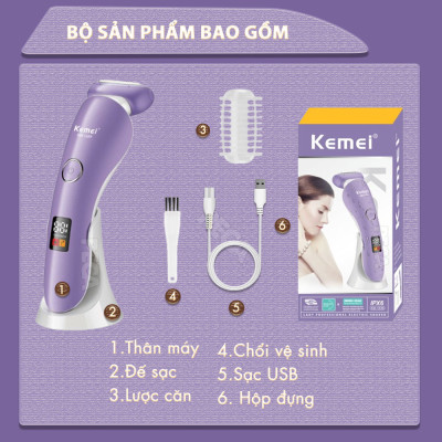Máy tẩy lông Kemei KM-1539 chuyên dùng cạo lông toàn thân, bikini sử dụng pin sạc tiện lợi - Chính hãng