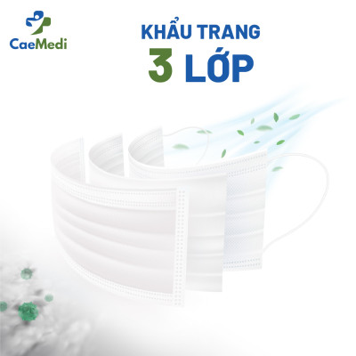 COMBO 5 HỘP Khẩu trang y tế CAEMEDI 3 lớp TRẮNG/XANH Cao cấp, kháng khuẩn, lọc bụi bẩn đạt chuẩn BFE, FDA xuất khẩu Hoa Kỳ - Hộp 50 cái