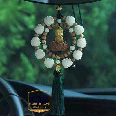 Khánh Treo Xe, Vòng 10 Bông Liên Hoa Phật Thích Ca Gỗ Hoàng Dương Trang Trí Xe Ô Tô, Treo Gương Chiếu Hậu Mang Lại May Mắn - Hàng Nhập Khẩu