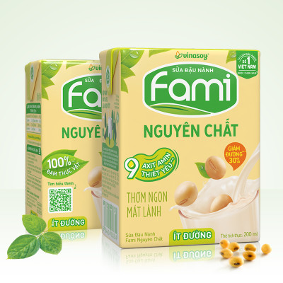 Thùng Sữa đậu nành Vinasoy Fami Nguyên Chất ít đường (200ml x 36 Hộp)