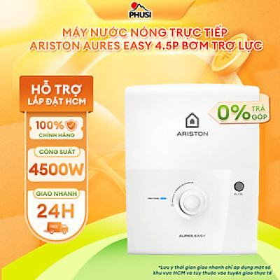AURES EASY 4.5P Máy nước nóng trực tiếp Ariston AURES EASY 4.5P Bơm trợ lực, Cầu dao chống rò điện ELCB, Vỏ chống thấm [Hàng Chính Hãng]