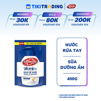 Nước rửa tay sạch khuẩn Lifebuoy Túi 400G - Sữa dưỡng ẩm