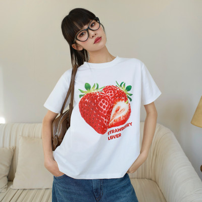 Áo thun nữ chất vải cotton thấm hút tốt in hình quả dâu Strawberry Lover Miều Est.2013